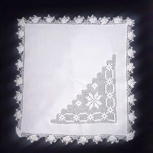 Vintage white cotton napkins with hand crochet 6pc